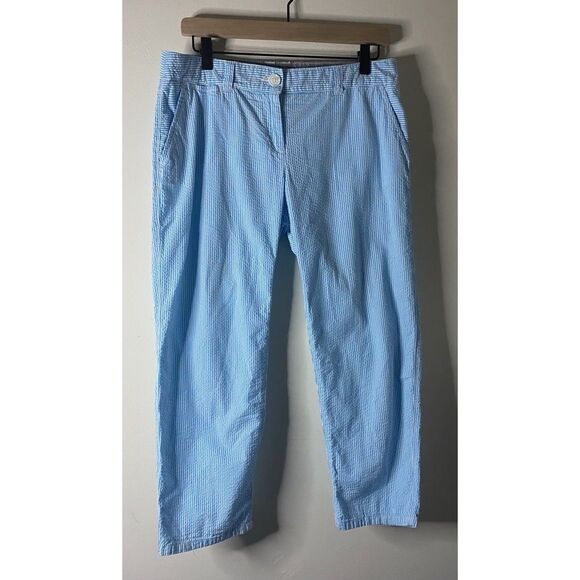 Crown & Ivy Blue Seersucker Crop Pants Size 6 - Picture 3 of 9